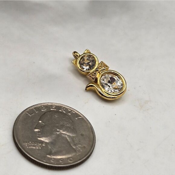 "5/$25" Goldtone Rhinestone Crystal Kitty Cat Pendant - Picture 2 of 4